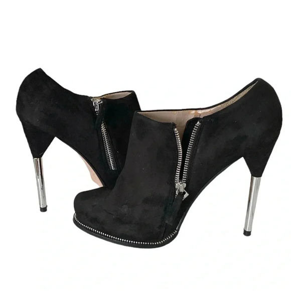 ZARA | Fall Winter 12 Black Faux Suede Silver Stiletto Heels Size 39 EUR (US 8) - Picture 4 of 9